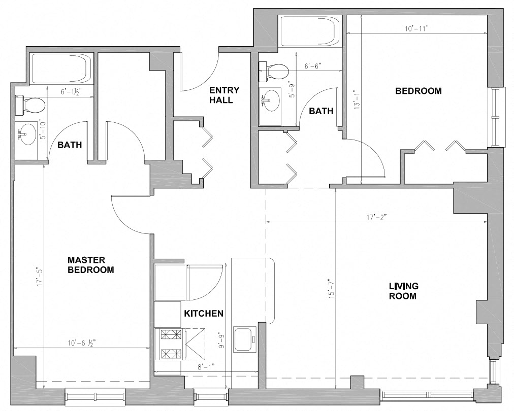 Floor plan for 2 beds, 2 baths, 1010 sqft